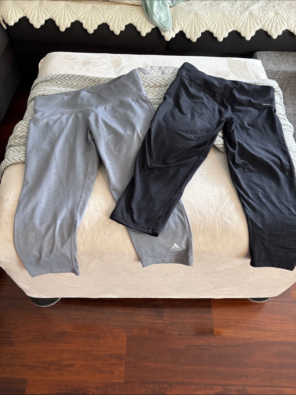 adidas Girls' Black and Grey Capri Leggings Duo
